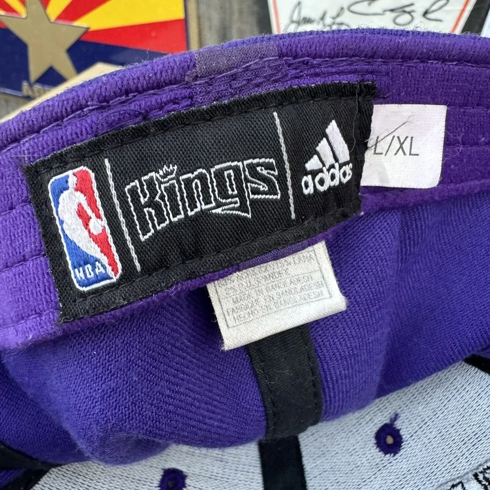 Adidas NBA Sacramento Kings Sz L/XL Hat Spellout Logo Purple‎ Black Signed
